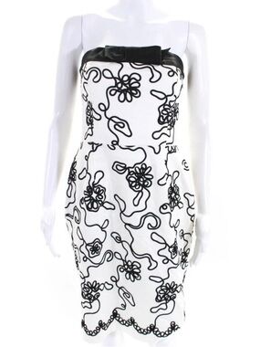 Kay Unger Black & White Strapless Dress with Abstract Appliqué Design Size 10